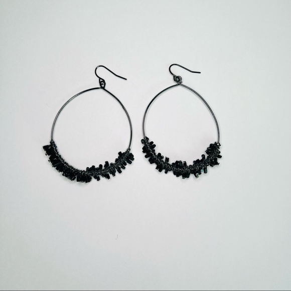 Drop Wire Earrings with Black Beads - Picture 3 of 5